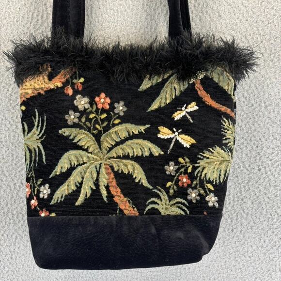 Vtg Tapestry Purse Floral Embroidery Velvet Leopard Peacock Dragonfly 80s Boho - Picture 4 of 13